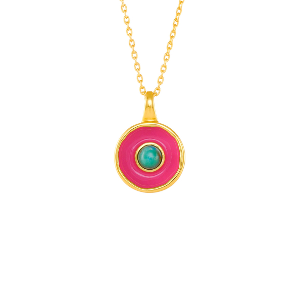 Necklace made from brass, goldplated, enamel, turquoise